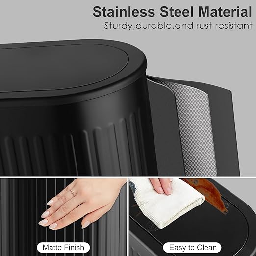 Anzoymx Bathroom Trash Cans Black Stainless Steel Small Garbage Can with Pop up Lid, 1.8 Gallons Dog Proof Narrow Wastebasket, Slim Litter Trash Bins for Bedroom, Toilet, Office
