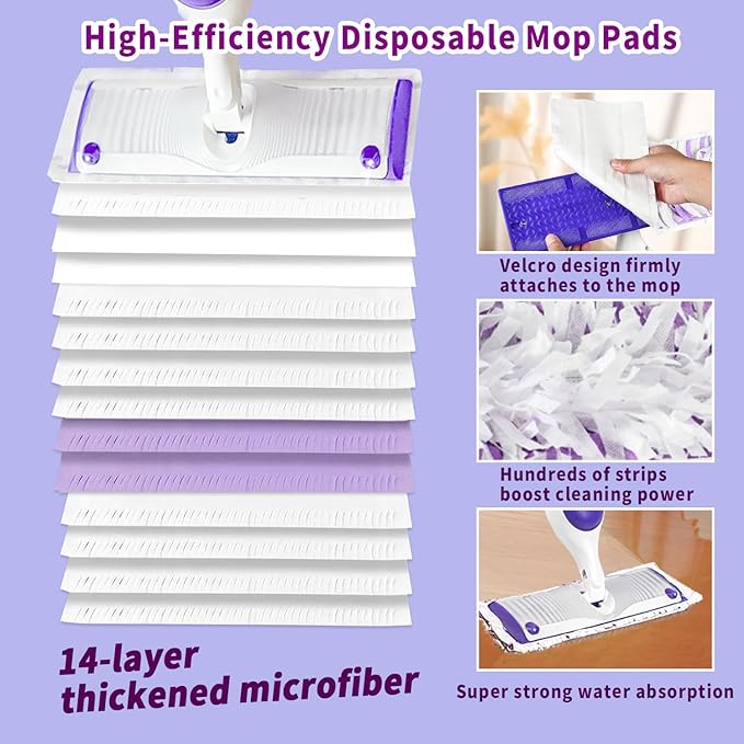 12 Pack Disposable Power Mop Pads Refills Compatible with Swiffer Power Mop, 14-Layer Extra Thick Multi-Surface Floor Cleaning, Wet & Dry Use, Quick Absorbency, No Residue Replacement Pads (12)