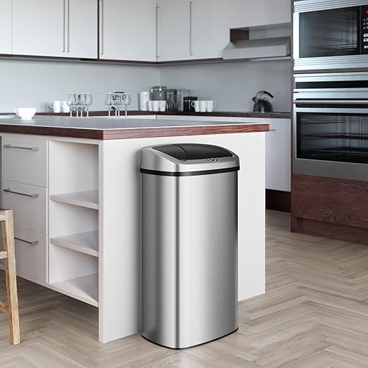 iTouchless 24 Gallon / 91L Sensor 2.0 Trash Can with Lid Commercial Grade Automatic Stainless Steel Touchless Garbage Bin, AbsorbX Odor Filter, Battery or AC Power, for Restaurant, Lobby, Home Office