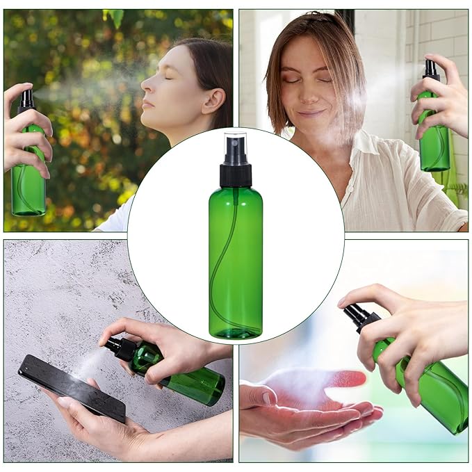 Yebeauty Spray Bottles for Essential Oils, 6.8oz Refillable Plastic Misting Spray Bottle Empty Atomizer Fine Mist Spray Bottle for Beauty Products Cleaning, 2 Pack Green