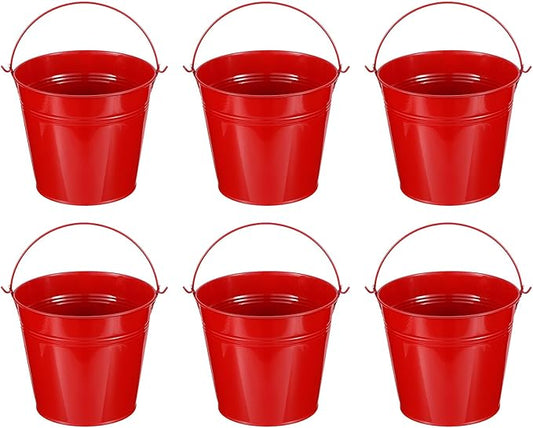 PATIKIL 5.9"x5.1" Small Metal Buckets with Handle, 6 Pcs Mini Galvanized Bucket Colorful Easter Buckets for Crafts Party Favors Decoration, Red