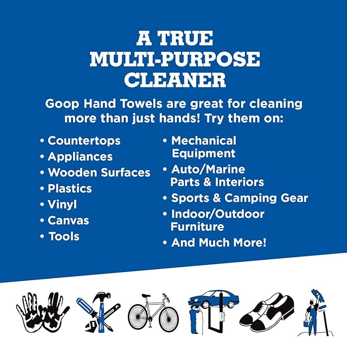 GOOP Multi-Purpose Waterless Hand Cleaner Towels - 90, 10" x 12" Towels (Pack of 2)