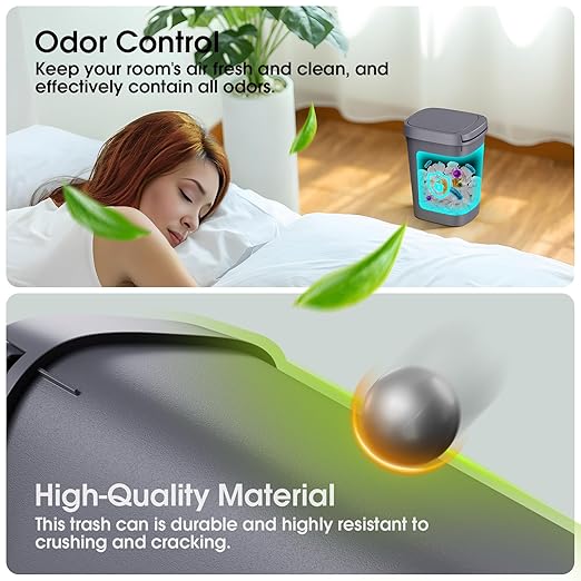 CEROELDA 3 Pack Bathroom Trash Can with Lid, 10L/2.6 Gal Small Garbage Can with Press Top Lid, Slim Plastic Waste Basket for Toilet, Office, Bedroom (Grey, 3 Pack)