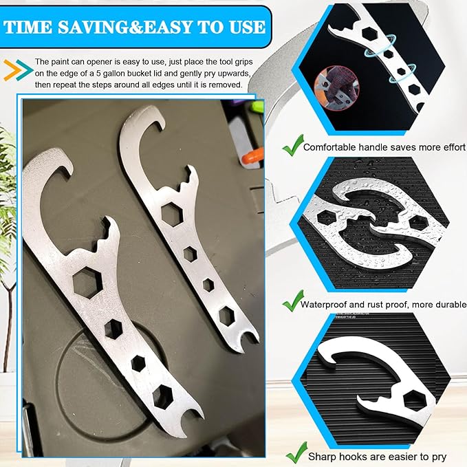 Bucket Opener Paint Can Opener Tool 5 Gallon Lid Opener Remover Wrench Manual Can Opener Spanner for Home Industrial Use Portable Multi-Size Multifunctional Adjustable Wrench 2pcs