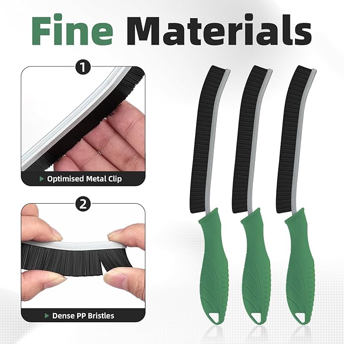 Hard Bristle Crevice Cleaning Brush - Cleaning Supplies - Grout Cleaning Brushes for Household Use - Crevice Cleaning Tool for Bathroom, Home and Kitchen (3, Green)