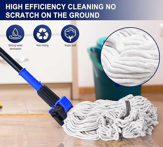 KeFanta Heavy Duty Mops for Floor Cleaning,60" Commercial Industrial Mop with Long Handle, Looped-End String Cotton Wet Mop for Home, Kitchen, Garage, Office and Concrete/Tile Floor