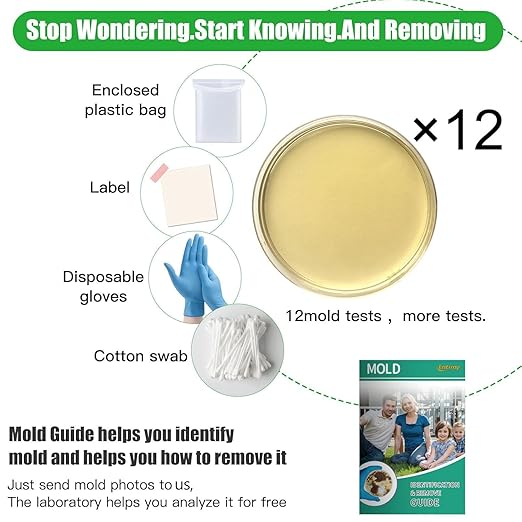 Mold Test Kit for Home Within 12 Individual Tests,DIY Detector at Home, Surface Mold,HVAC,Indoor Air Quality Testing Kits,Black Mold Testing,Includes Detailed Mold Identification Guide and Free Lab