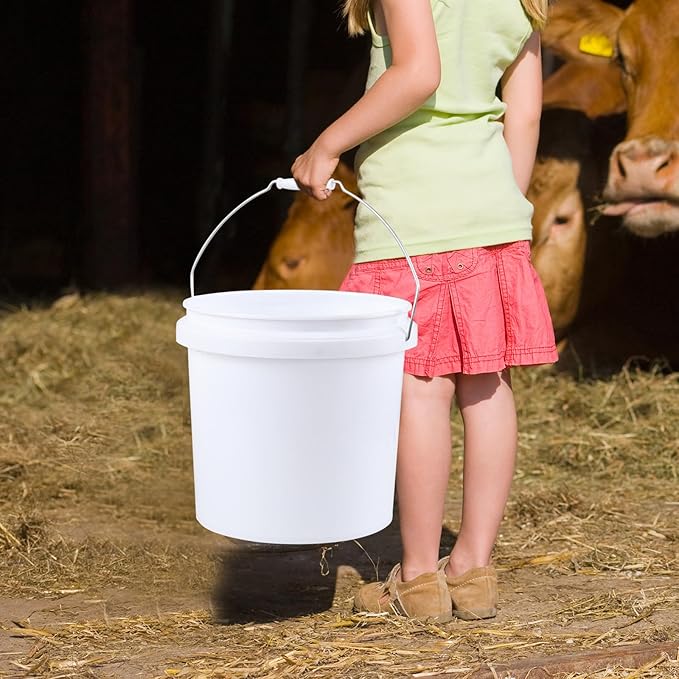 4-Pack 4 Gallon Food Grade Plastic Bucket Pail Container with Lid, Industrial Paint Pail Container Bucket, White
