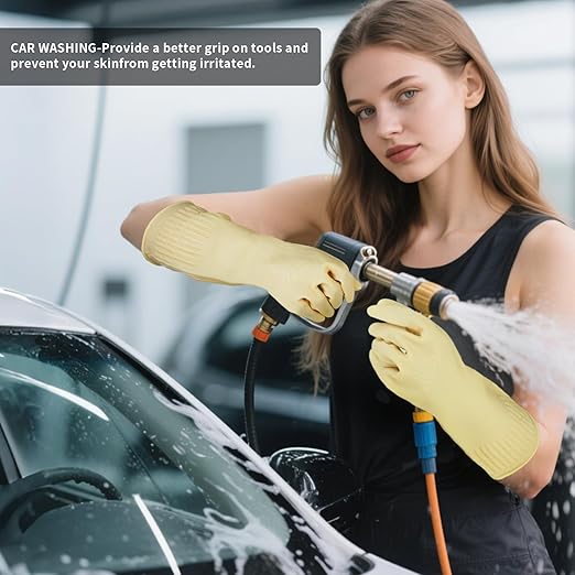 Rubber Gloves for Cleaning – 3 Pairs Reusable Gloves for Dishwashing, Kitchen and Household Tasks, 15-Inch Long, Non-Slip and Waterproof (Medium)