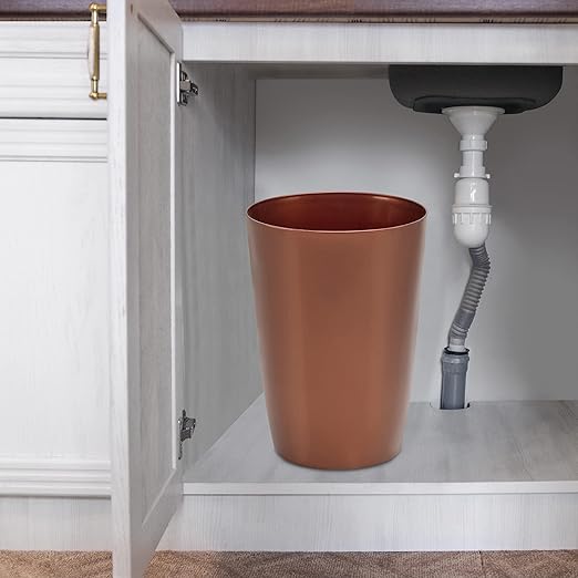 Mini Waste Basket - Durable Small Plastic Garbage Trash Can Bin - Lidless Open-Top Rectangular Slim Profile for Compact Spaces - Suitable for Home, Bathroom, Office, Bedroom, Kitchen and More, Copper