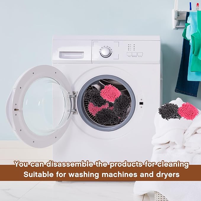 HooLing 2 Pairs Mop Slippers Microfiber Cleaning Dusting Unisex House Washable Mopping Slipper Household Tools for Wood Floor Dust Dirt Tool (Men's 7-9, Women's 8-10,Gray, Pink)