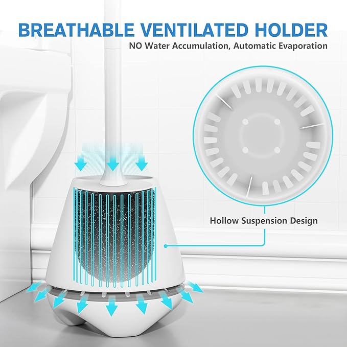 uptronic Toilet Brush and Holder 2 Pack, Toilet Brush with Ventilated Holder, Toilet Bowl Brush with Long and Large Handle for Bathroom-Toilet-Cleaning-Bristles-Comfortable