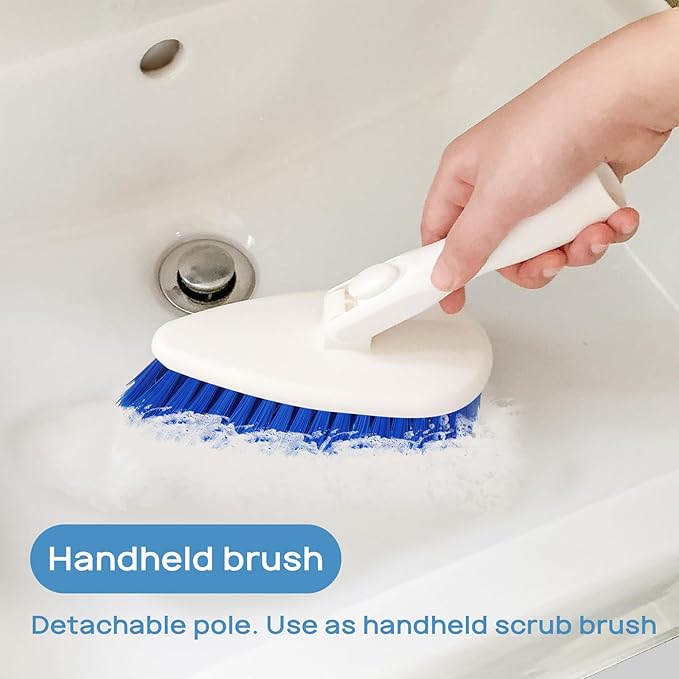 Qaestfy Shower Scrubber Cleaning Brush Combo Bath Tub Tile Cleaner Scrubber Brush with 51'' Adjustable Long Handle Scrub Brush for Bathroom Shower Bathtub Wall Mop Cleaning Scrubbing