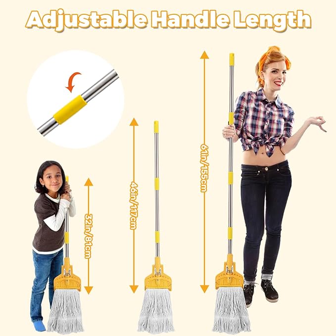 61 Inch Commercial Cotton Mop for Floor Cleaning with Long Handle Heavy Duty Industrial Mop Stick for Garage Warehouse Office Home,2 Pack