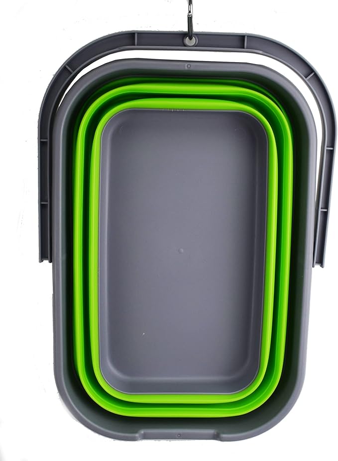 SAMMART 12L (3.1 Gallon) Collapsible Rectangular Handy Bucket (1, Dark Grey/Green)