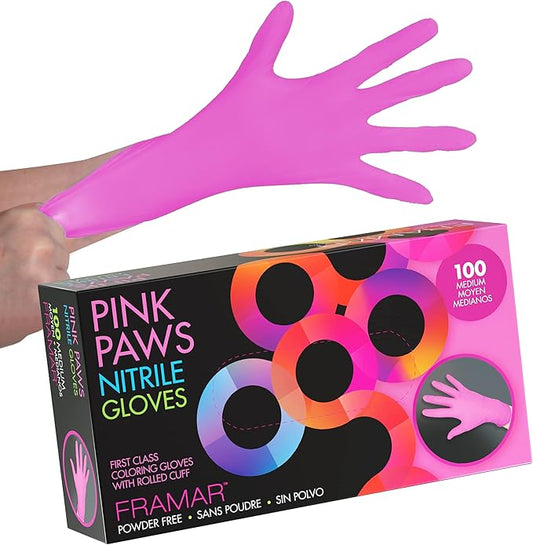 FRAMAR Pink Gloves Disposable Latex Free – Pink Nitrile Gloves Medium, Latex Free Glove Medium, Guantes De Nitrilo, For Hair Dye, Salon, Cleaning, Tattoo, Food Prep, Powder Free – 100 Pack