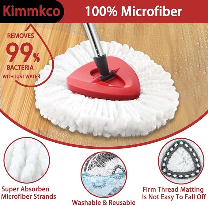 Spin Mop Head, Base, Mop Handle Replacement for O Cedar EasyWring 1 Tank System Microfiber Spin Mops, 2 Microfiber Mop Refills, 1 Triangle Head Cover and 30-58in Handle Set Combo