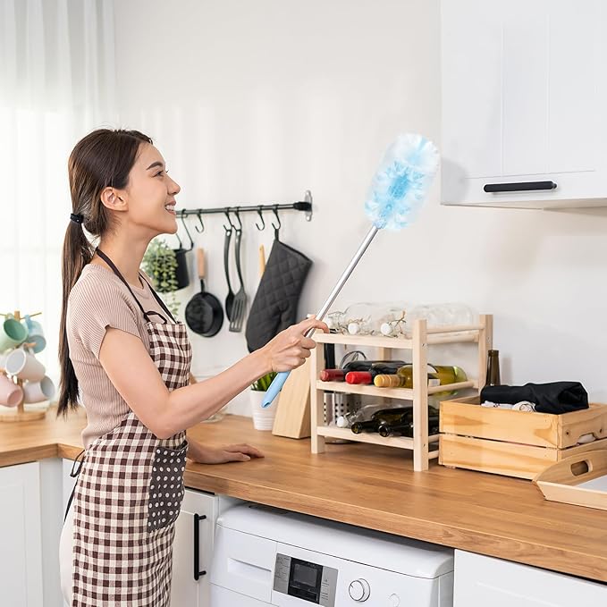 Vesici 400 Pcs Duster Refills Compatible with Swiffer Dusters Bulk Disposable Replacement Thickened with 1 Handle Heavy Duty for Cleaning, Office (Blue)