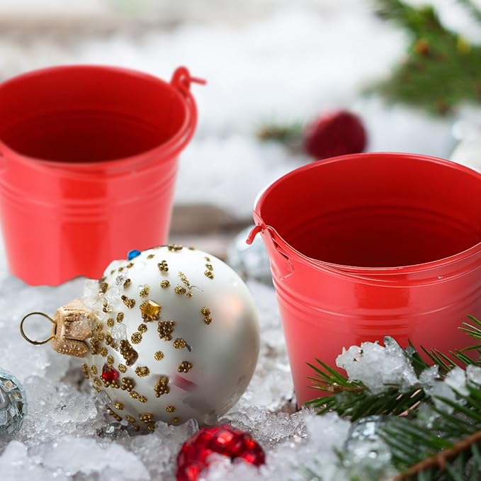 Mini Metal Buckets with Handles Galvanized Buckets 3.15 Inch Mini Container Pails for Metal Tin Plant Holder Pail for Wedding Decoration Party Favor(Red,28 Pcs)