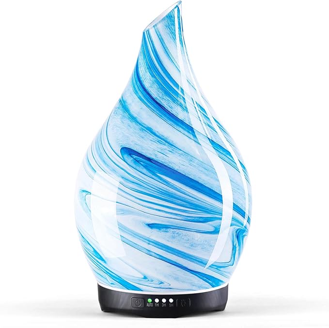 Porseme 280ml Essential Oil Diffuser Glass Color Changing Aroma Air Diffusers Aromatherapy Ultrasonic Cool Mist Humidifier 7 Running Hours Waterless Auto-Off for Sleeping, Yoga, Office, Spa (Blue Ink)