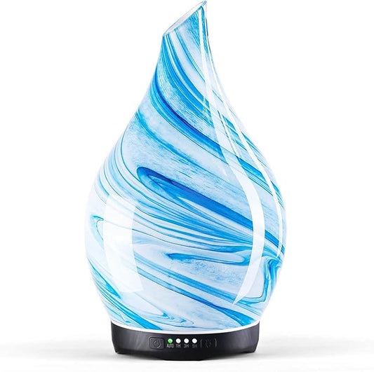 Porseme 280ml Essential Oil Diffuser Glass Color Changing Aroma Air Diffusers Aromatherapy Ultrasonic Cool Mist Humidifier 7 Running Hours Waterless Auto-Off for Sleeping, Yoga, Office, Spa (Blue Ink)