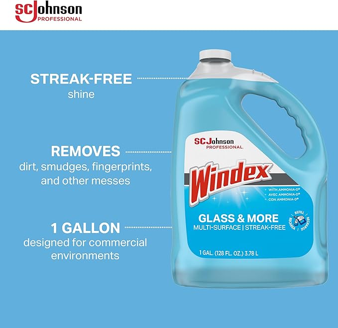 Windex Glass & Multi-Surface Cleaner, 128 Oz Bottle, Case Of 4