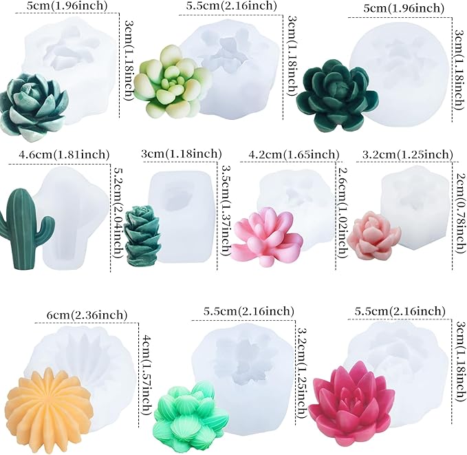 EuTengHao Succulent Silicone Molds, 3D Flower Resin Mold for Candle Soap Cake Decoration Making, Plant Flower Wax Scented Candle Soap Silicone Molds (10Pcs)