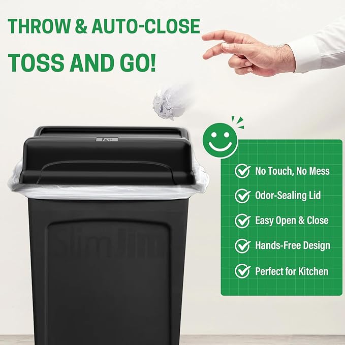 Swing Lid for Trash Can, Compatible with 16/23 Gallon Slim Jim Trash can with lid, Heavy Duty Plastic for Kitchen, Living Room, Outdoor Use, Pack of 1