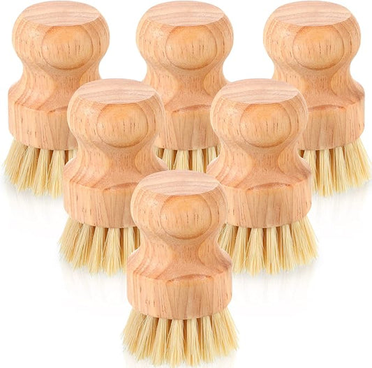 Nuenen 20 Packs Bamboo Dish Scrub Brushes Wooden Scrubbers Set Kitchen Dishwashing Scrubber with Natural Sisal Bristles for Iron Pot Pan Sink