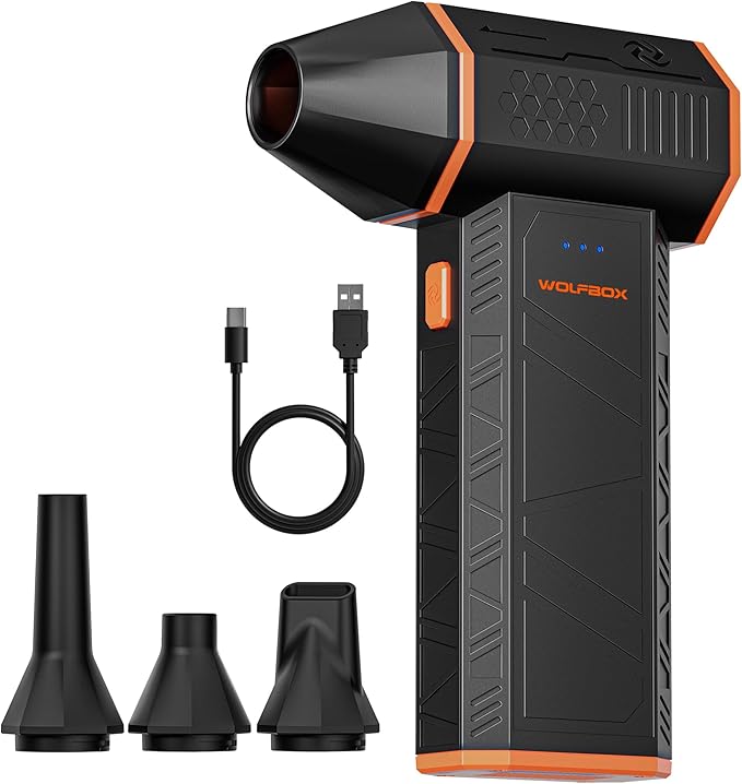 WOLFBOX MF50 Compressed Air Duster-110000RPM Super Power Electric Air Duster, 3-Gear Adjustable Mini Blower with Fast Charging, Dust Blower for Computer, Keyboard, House, Outdoor and Car