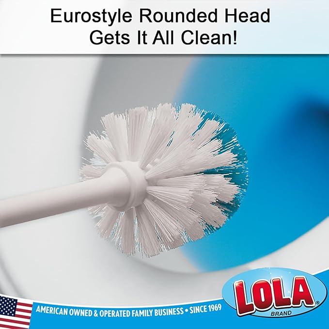 LOLA Toilet Brush and Holder Set, Classic Version, Durable Bristles for Deep Cleaning, w/Compact Space Saving Storage Holder, 1 Pack