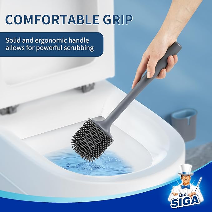 MR.SIGA Wall Mounted Toilet Brush and Holder Set for Bathroom Cleaning, Compact, Gray, 1 Pack