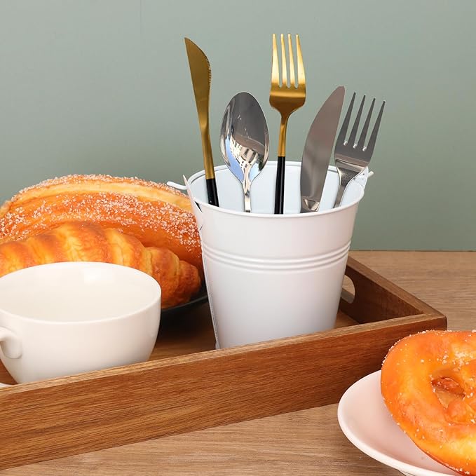 18 Pack 4" White Mini Metal Bucket, Elegant Galvanized Buckets with Handles, Tin Buckets, Small Iron Bucket, Mini Metal Pail for Party Favors, Crafts, Garden & Beach