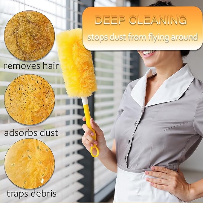 Duster Refills Compatible with Swiffer Duster, 360 Heavy Duty Multi Surface Duster Replacement with 1 Short Handle and 3FT Extenda Handle for Cleaning Furniture, Blind, Ceiling Fans(yellow-360-20pack)