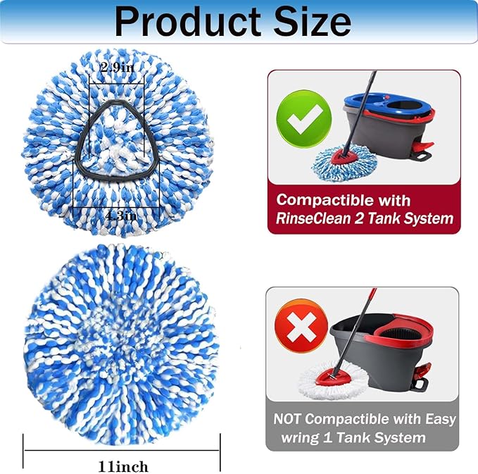 4 Pack Mop Replace Heads for O Cedar Rinse Clean 2 Tank System, Spin Mop Replacement Head, Fluffy Microfiber OCeda Mop Refill Replace Head, Machine Washable
