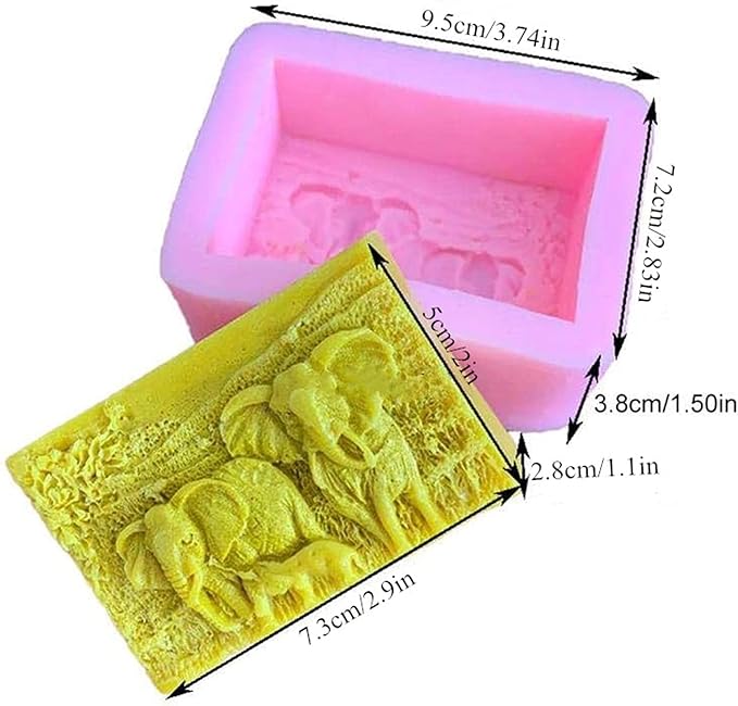 Elephant Family Silicone Soap Molds Animal Bar Soap Making Molds Square Soap Mould for Baby Shower