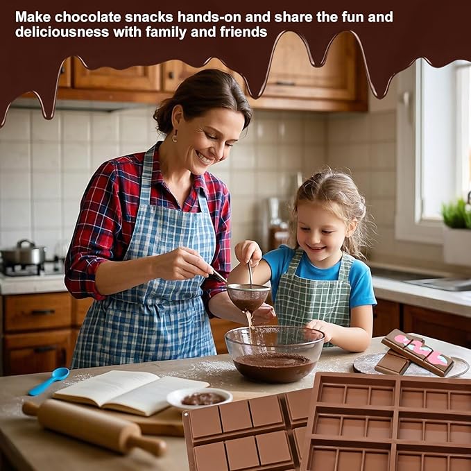 Silicone Chocolate Bar Molds, 2 Packs Square Chocolate Mold Non Stick for Dubai Pistachio Knafeh Thick Stuffed Candy, Break Apart 6 Cavities Deep Chocolate Molds