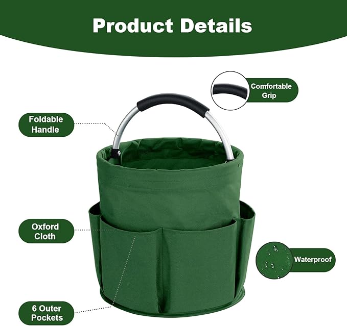 17L Cleaning Caddy with Handle, Cleaning Supplies Organizer, Foldable Storage Basket, Cleaning Supply Caddy, Portable Multi Cleaning Bucket Bag for Home, Garden (Green)