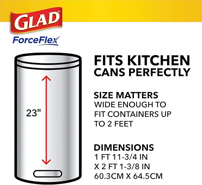 Glad ForceFlex Tall Kitchen Drawstring Trash Bags, 13 Gal, Fragrance Free, 80 Ct (Package May Vary)