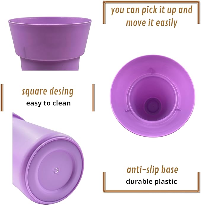 VITAGIR. Set of 6 Buckets for Cut Flowers in Plastic Purple Matte Color 14 Inch, Flower Buckets for Flower Bar Ideal for Displaying Flowers in Florist Shop or as Home. (Purple)