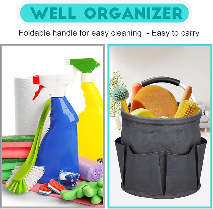 Cleaning Caddy for Cleaning Supplies,17L Cleaning Supply Caddy with Handle Foldable Cleaning Supplies Organizer Bucket Cleaning Products Organizers for Home, Garden (Gray)