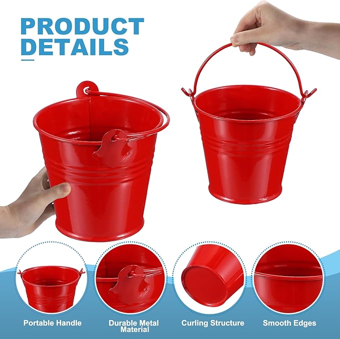PATIKIL 2.7"x2.3" Small Metal Buckets with Handle, 12 Pcs Mini Galvanized Bucket Colorful Easter Buckets for Crafts Party Favors Decoration, Red