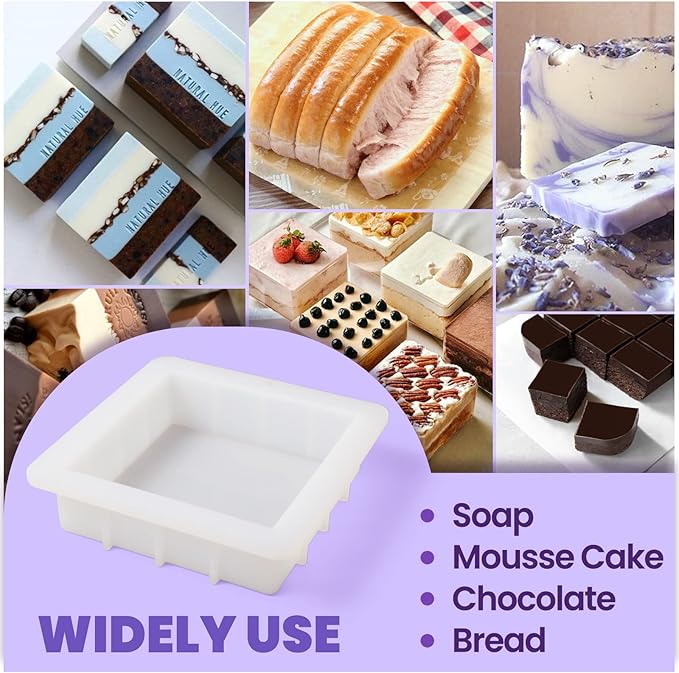 Soap Molds 6 inch Silicone Slab Mold Square DIY Handmade Loaf Mould