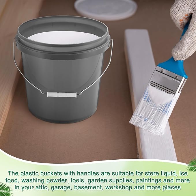 Tioncy 10 Pcs 2 Gallon Plastic Bucket with Lid Heavy Duty 2 Gallon Bucket Pail with Lid Handle for Storage Container Home Household Cleaning (Grey)