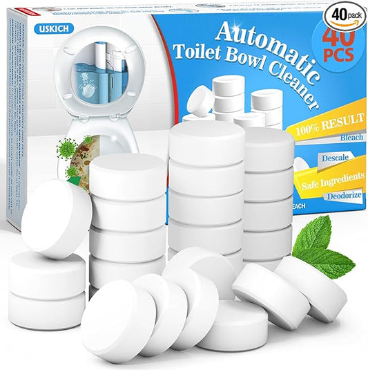 USKICH Toilet Bowl Cleaner 40 PACK, Household Automatic Toilet Bowl Cleaners with Bleach, Bathroom Toilet Tank Cleaners Tablets with Sustained-Release Technology for Deodorizing & Descaling