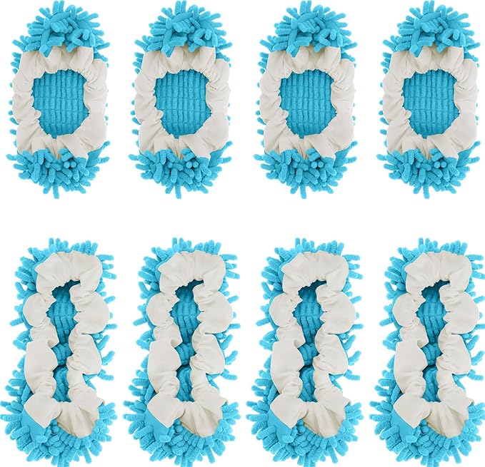 8 Pcs Mop Slippers Socks Floor Cleaning,Microfiber Shoe Covers dust Washable Reusable for Woman Man House Kitchen (Blue)