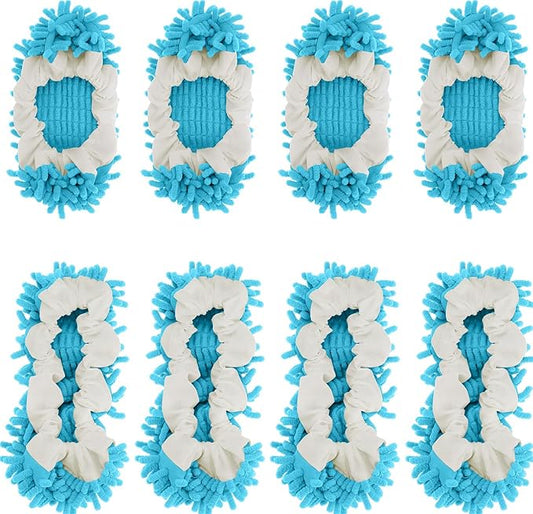 8 Pcs Mop Slippers Socks Floor Cleaning,Microfiber Shoe Covers dust Washable Reusable for Woman Man House Kitchen (Blue)