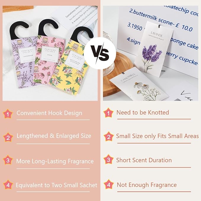 ROSE COTTAGE Large 12 Packs Sandalwood Hanging Closet Deodorizer Air Freshener Long Lasting Scented Sachets Smell Goods for House