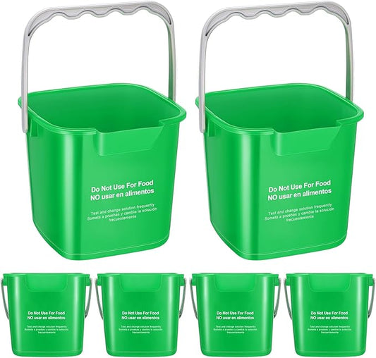 6 Pcs 6 Quart Cleaning Bucket Small Sanitizing Square Bucket Detergent Pail for Home Commercial Restaurant Kitchen Office School (Green)