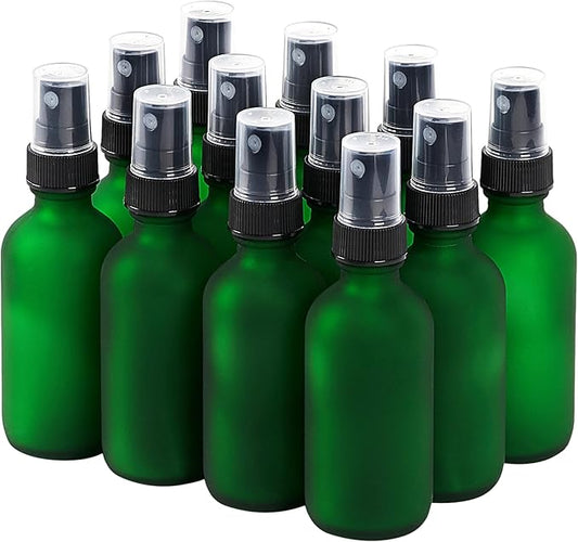 2 oz Glass Spray Bottles, Reusable Fine Mist Sprayer Small Spray Bottle, Preety Frosted Texture, Leak-Proof Design, Perfect for Travel, Skin Care, Perfumes (Green-Frosted, 2oz-12pcs)